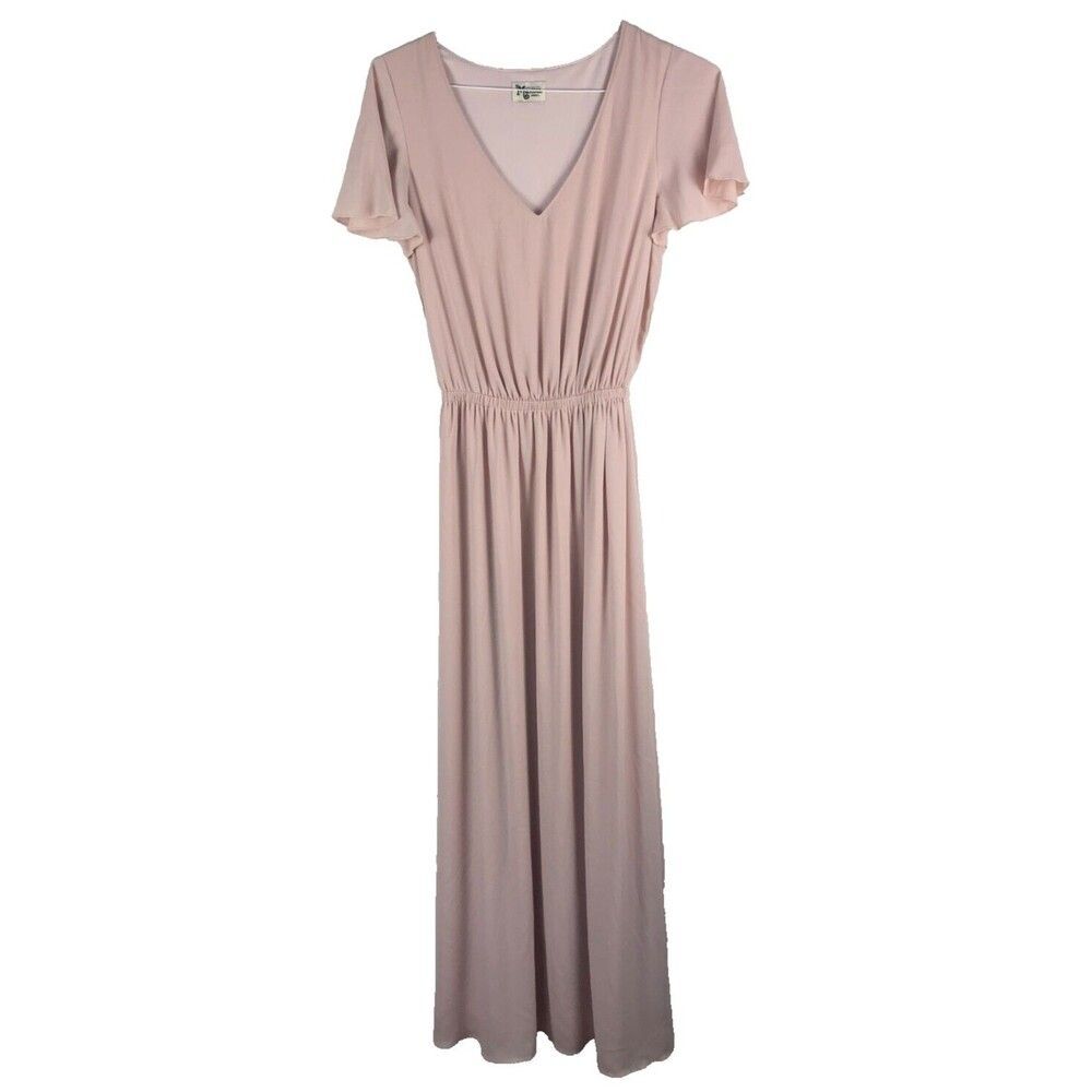 Show Me Your MuMu Michelle Flutter Sleeve Maxi Dress Chiffon Size S Pale Pink